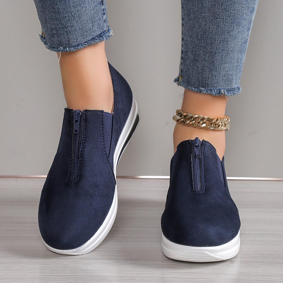 

2024 Новые женские туфли больших размеров 36-42 Толстая подошва Универсальная молния PU кожа Повседневная спортивная обувь Прогулочная обувь Теннис 42 королевский синий