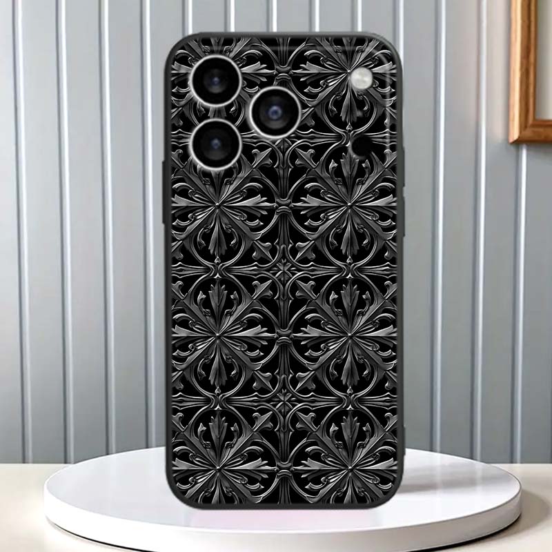 Black Carved Woven Texture Phone Case For Apple iPhone 17 16 16E 15 14 13 12 11 Pro Max Plus Black Soft Silicone