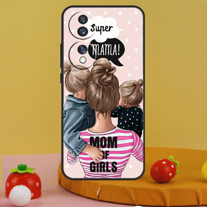 Black Brown Hair Baby Mom Girl Queen Case For Honor 200 Pro X9a X9c X8a X7a X6a X7 X8 X9 X8b X9b 50 70 90 Magic 5 6 Lite Cover