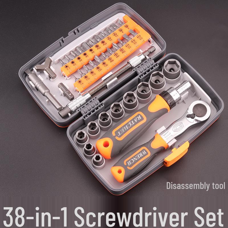 38-in-1 Multifunction Ratchet Wrench & Screwdriver Bit Set for Household & Mechanical Repairs