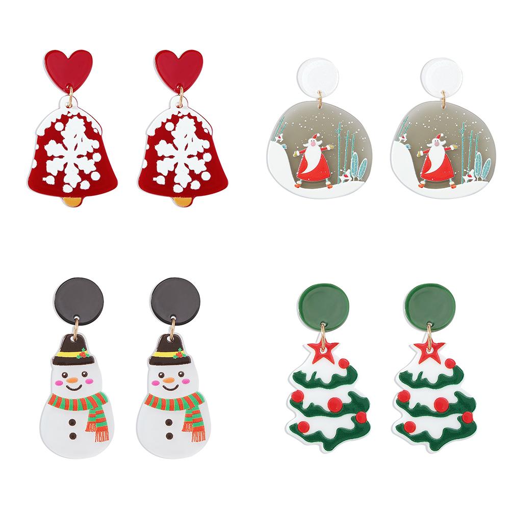 Women Christmas Tree Deer Snowman Drop Earrings Girls Christmas Gifts