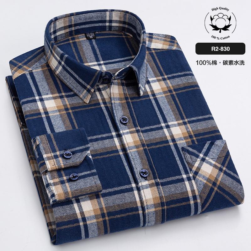 New Spring Autumn 100% Cotton Flannel Plaid Mens Shirts Casual Long Sleeve Regular Fit Home Dress Shirts For Man Clothes 6XL 5XL