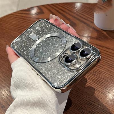 Luxus-Plattierungs-Flash-Glitter Magsafe Magnetkreis-Telefonhülle für das kabellose Aufladen des iPhone 11 12 13 15 Pro Max Cover auf 14plus