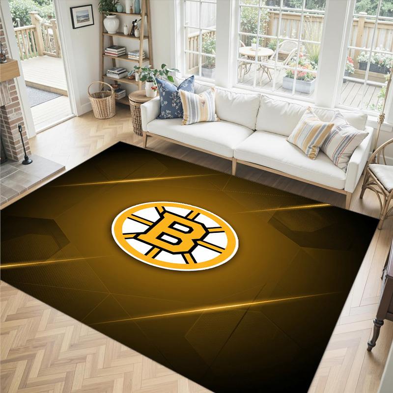 Boston Bruins Design Crystal Velvet Carpet Cozy Non?Slip Printed Rug For Bedroom Living Room Entrance