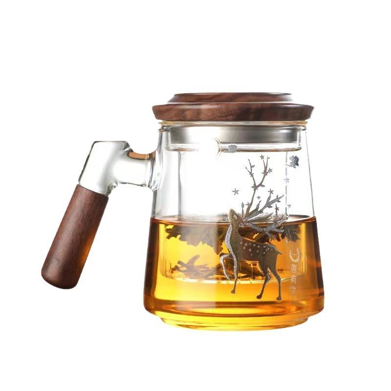 Heat-Resistant Glass Teacup Tea Separation Large-Capacity Water Cup Office Drinking Water Brewing Tea Cup Filter Three-Piece Cup With Lid