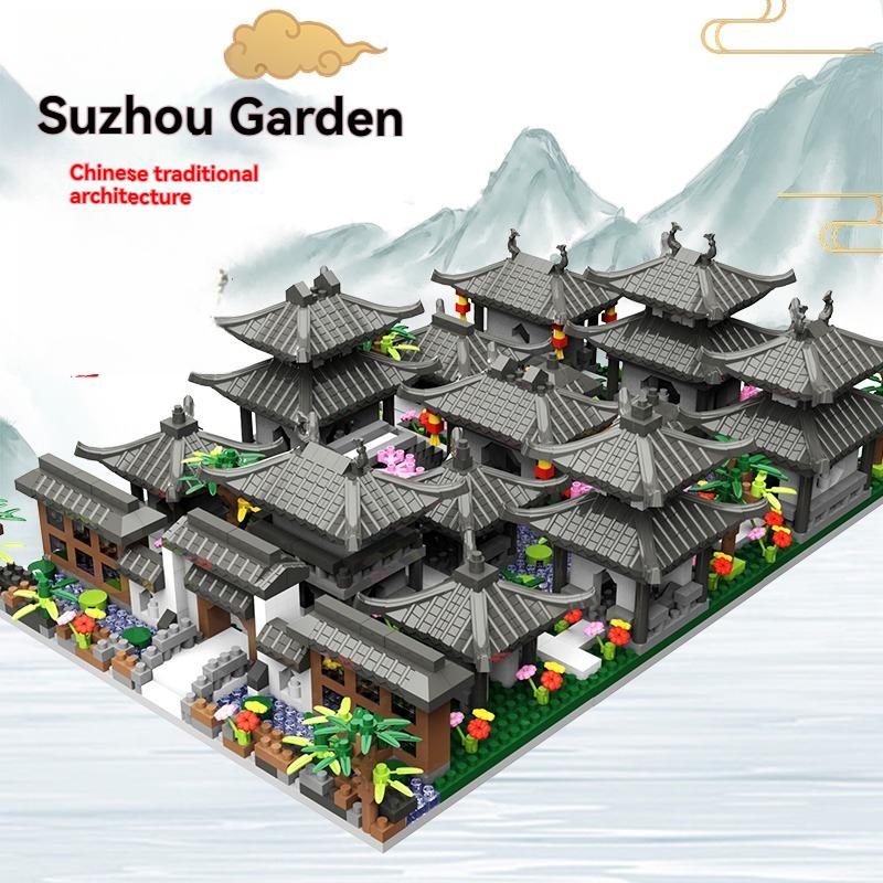 Non-Toxic Chic Micro Suzhou Garden Three In One Ancient Style Architecture With High Difficulty Assembly Block Toys Puzzle Birthday Gift