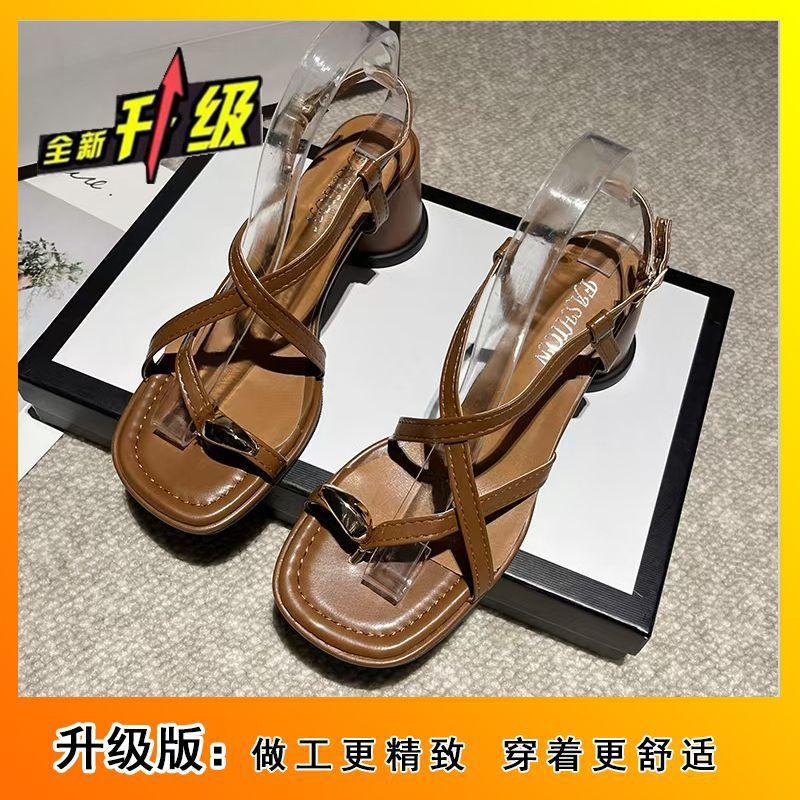 French thick heel Roman shoes sandals women's pinch toes high sense fashion girl high heels 2025 autumn new