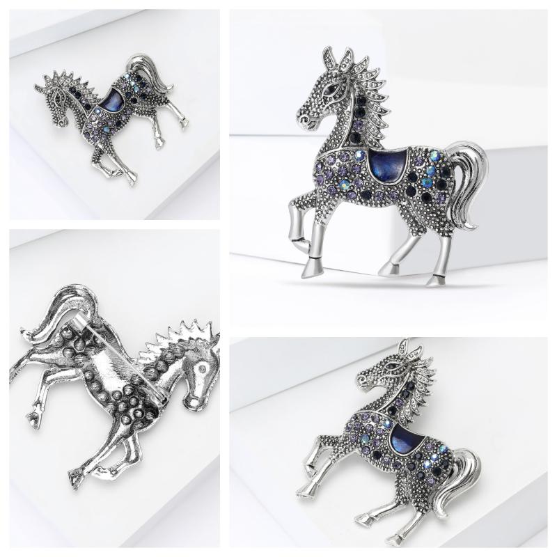 Broches Cheval Classiques en Strass Pour Femmes Épingles de Revers Animal Polyvalentes Bijoux Corsage Vêtements Accessoires Cadeaux de Nouvel An