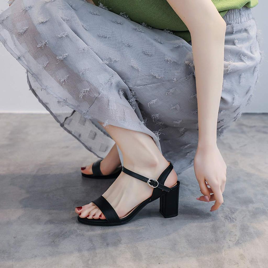 ZUYEE Strap Sandals with Chunky 7cm Heel Perfect for Beautiful Legs and Easy Walking Women's Heels, Black, (23.0cm),