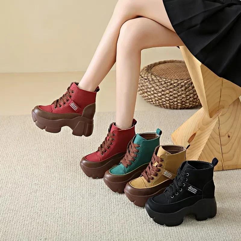Women's Chunky Sneakers New Fashion Lace Up Ankle Boots for Women Platform Shoes Outdoor Increase Height Casual Women's Boots