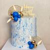 Boho Cake Topper Gold Blue Balls Cake Decorations Palm Leaves Boho Grass for Wedding Birthday Gold Blue Boho Themed Party