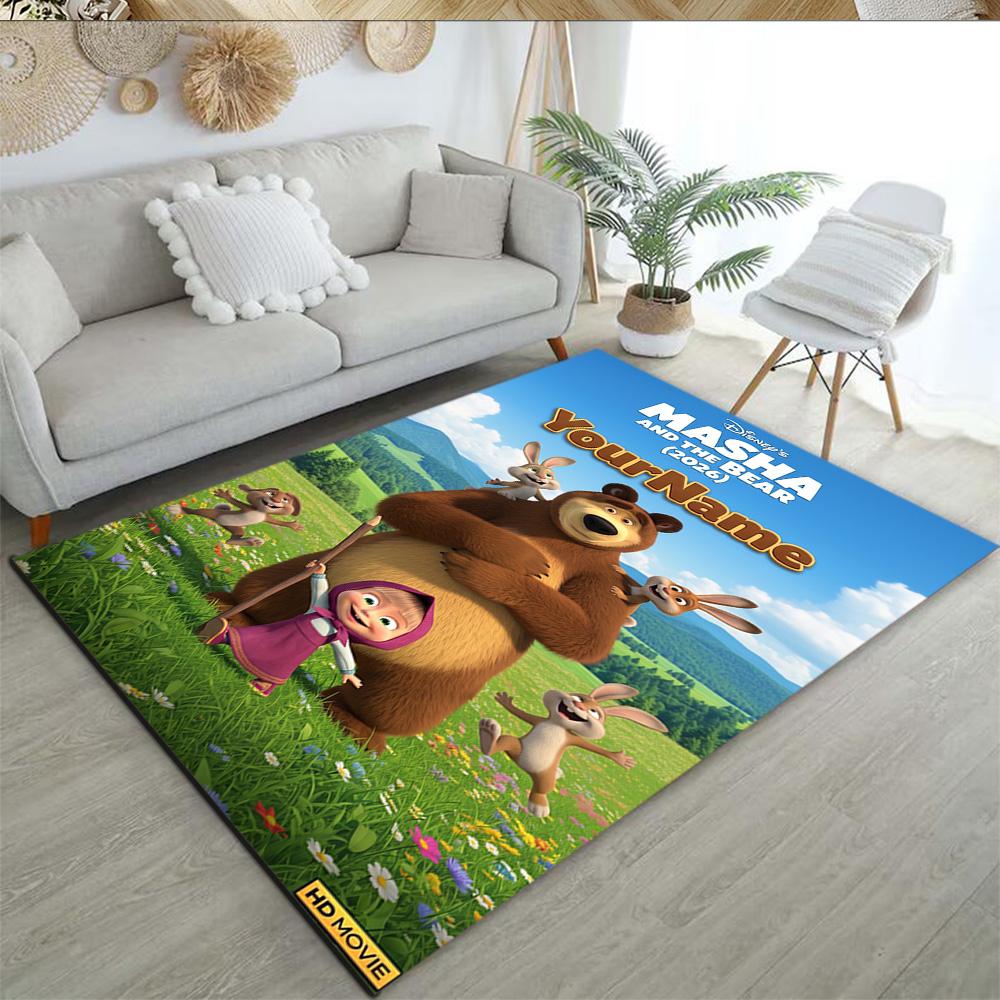Masha Bear Customized Name Area Rug Design for Balcony Entryway Game Room Hallway Antislip Carpet Office home decor Spiritual Gift