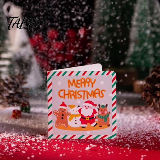 Xmas Message Cards 10Pcs Merry Christmas Greeting Set, Folding Cartoon Blank Note Cards, Festive Blessing for Holiday Gift