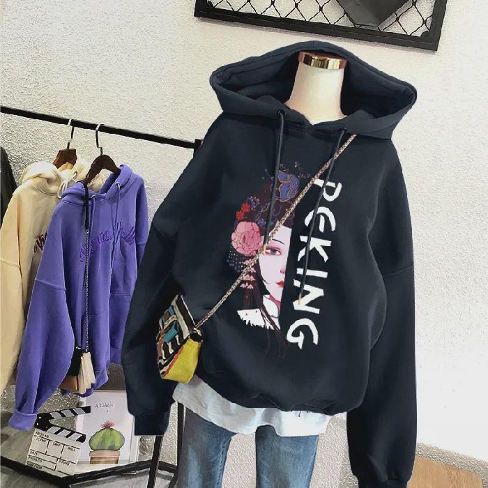 Women's Autumn/Winter Loose Hooded Sweater - Plus Velvet, Thickened, 250g, Official Colors