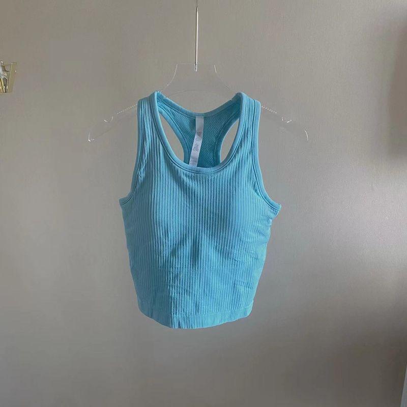 Foreign Trade Contrast Color Patchwork Solid Seamless Belt Chest Pad I-Shaped Yoga Vest Women Cross-Border Fitness Thread Top Outer Wear