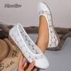 Fashion Summer Lace Hollow Flat Shoes White Low Top Casual Shoes for Women Breathable Mesh Slip-On Sneakers Size 36 43 Ballet Loafers