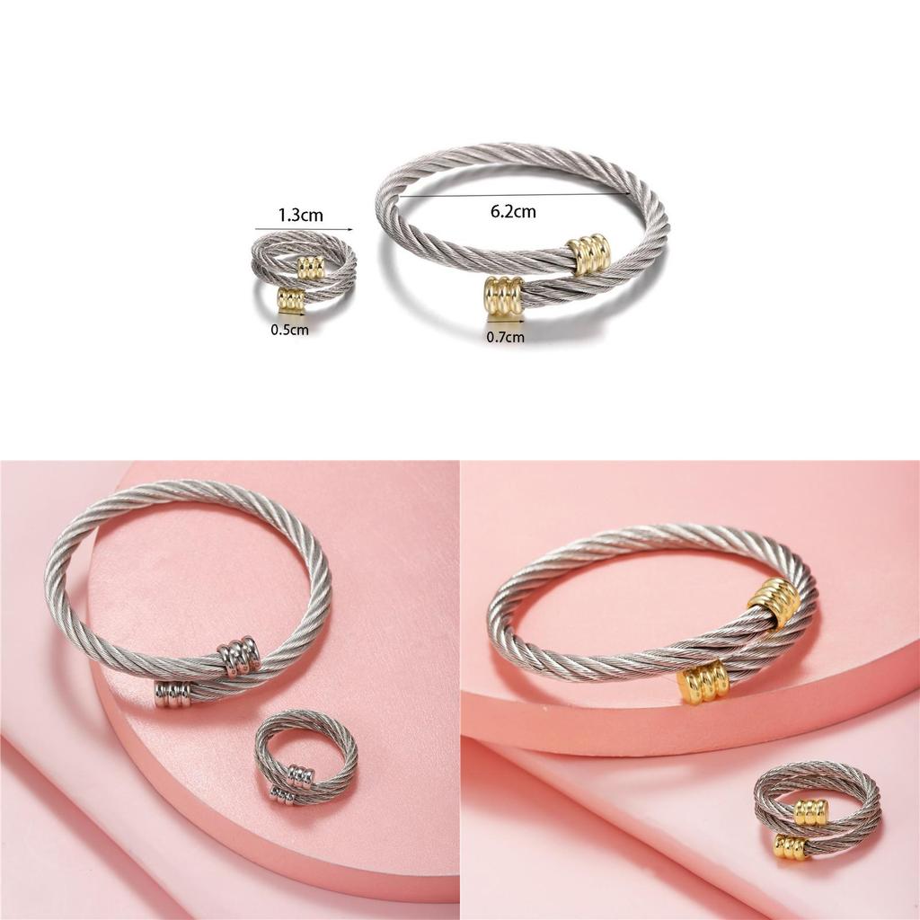 Stainless Steel Geometric Couple Bracelets And Rings Set For Gift Travel Souvenir