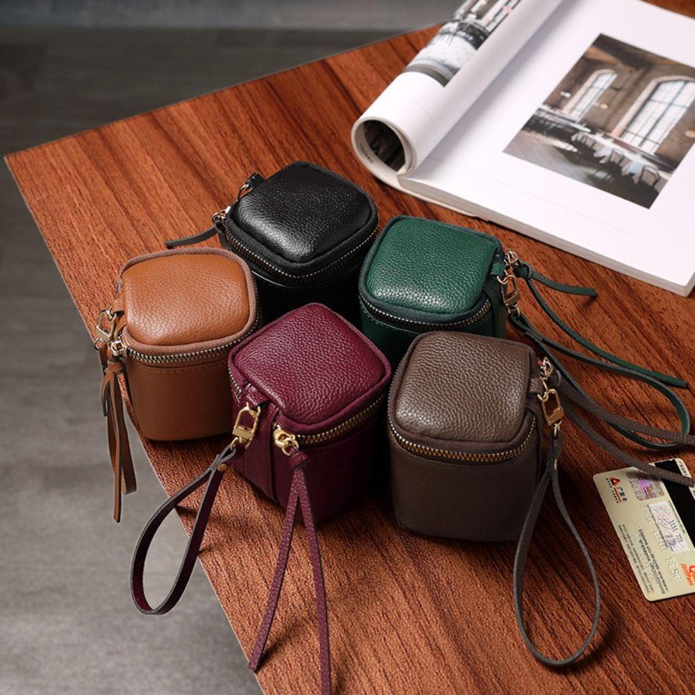 

Square Lipstick Storage Bag Leather Cosmetic Bag Personalized Zipper Wallet Earphone вина червоного кольору