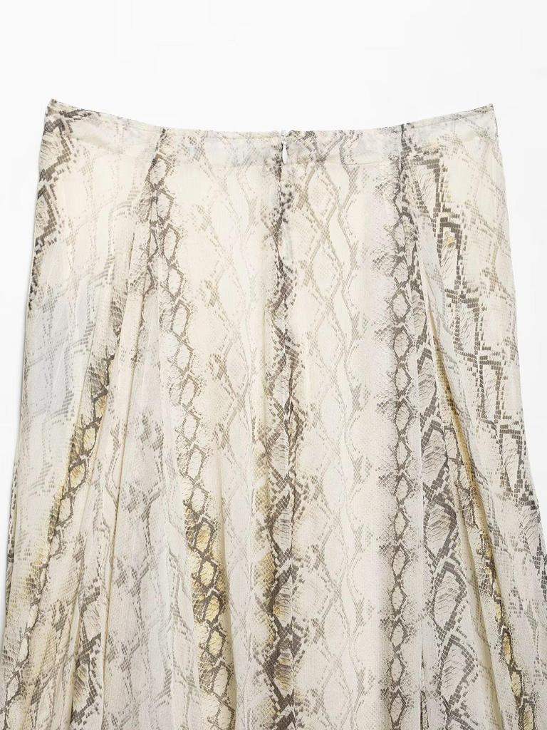 2025 Spring Women's Casual Animal Print Floral Midi Skirt with Irregular Wide Hem