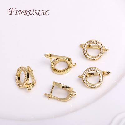 18K Gold Plated Eingelegt Glänzend Zirkon Hohl Rund Ohrhaken Verschluss Ohrring Herstellung Zubehör Großhandel