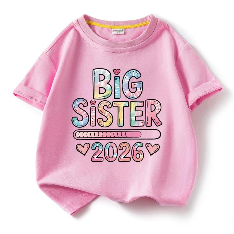 Neues Modell Kinder Baumwolle Kurzarm T-Shirt Großschwester Muster Mädchen T-Shirts Mädchen Oberteile Kurzarm