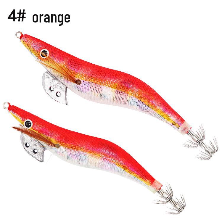 Fishing Lure Set: Luminous Squid Hooks & Wooden Shrimp Bait (3.0#-3.5#)