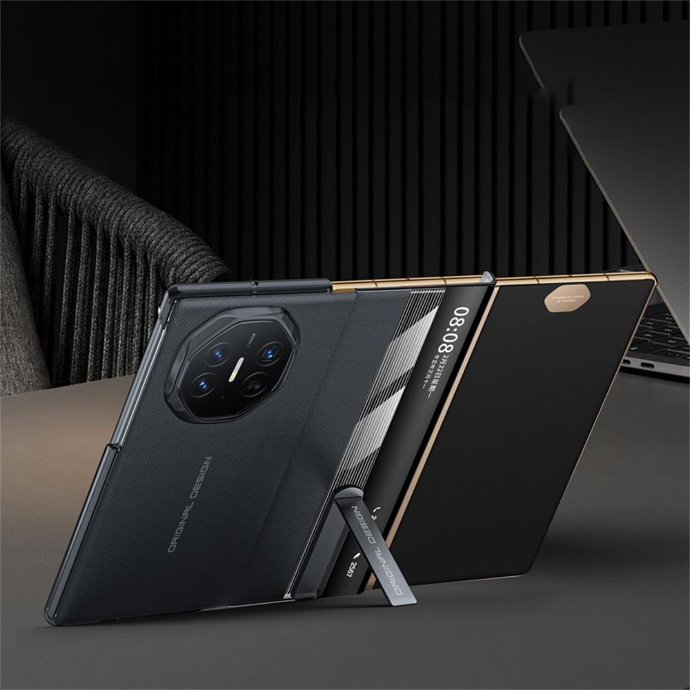 Für Huawei Mate XT Ultimate Case Ständer Sichtfenster Echtes Rindsleder+PC Handyhülle