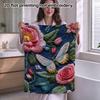 Dark Blue Rose And Moth Embroidery Towel, Soft Absorbent Quick-Dry Retro Botanical Shower Bath Towel