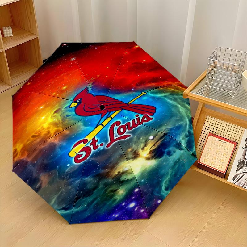 St. Louis Cardinals Print Auto 8?Ribs Folding Umbrella Wind Resistant Lightweight Automatic Umbrella For Daily Travel