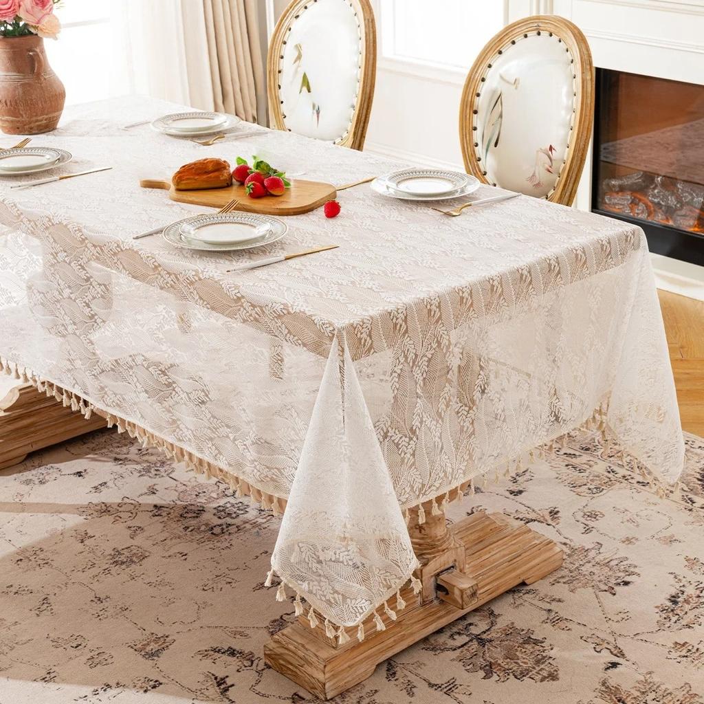 1PC Rose Flower Lace Tablecloth Retro Rectangular Dining Table Cloth Home Coffee Table Wedding Decoration Cover Cloth