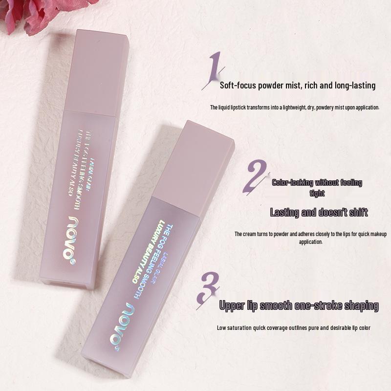 NOVO5649 Charming Misty Pink Lightweight Matte Lip Glaze - Long-Lasting, Non-Fading, Non-Stick, Perfect for Students
