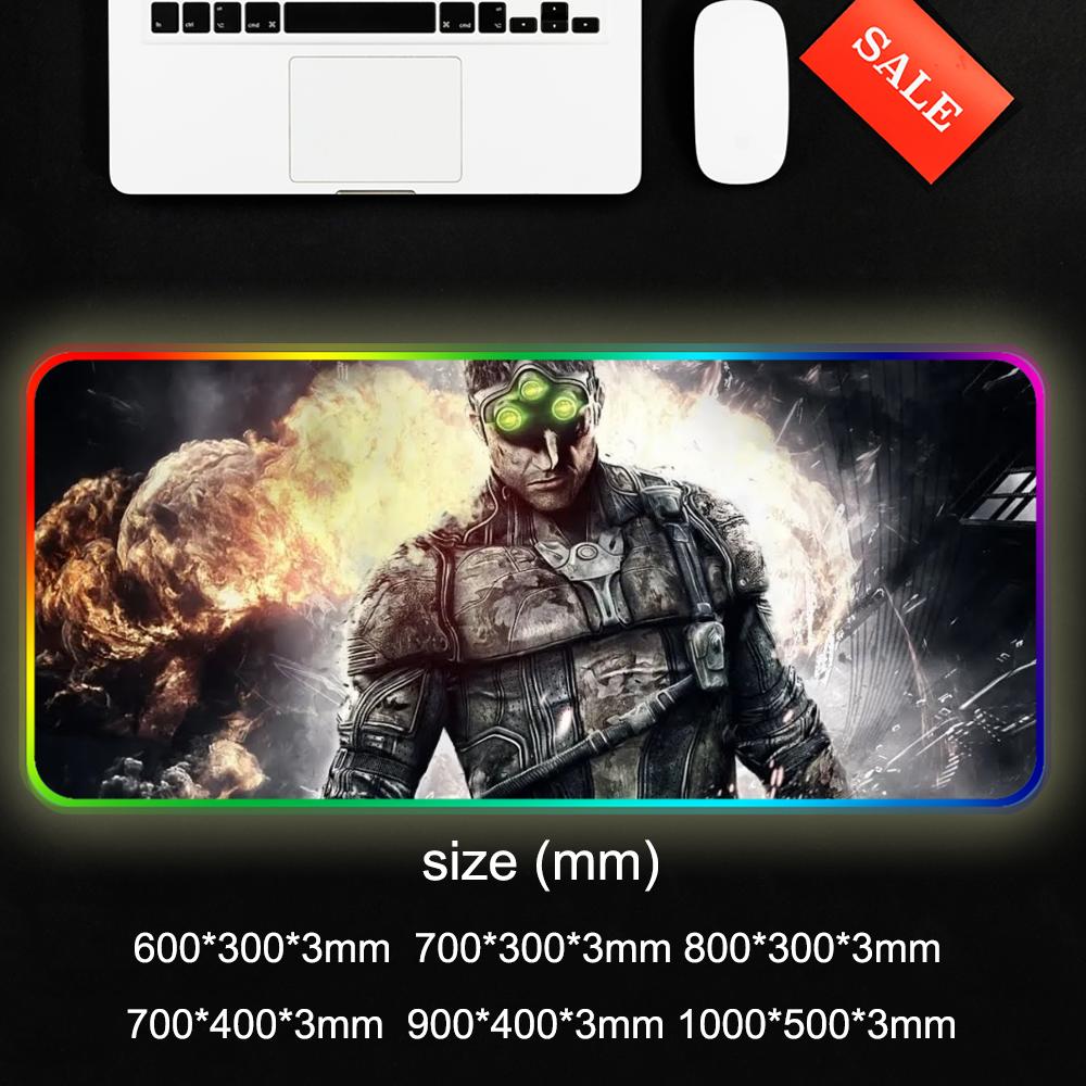 Splinter Cell Mouse Pad RGB Gaming Mousepad Big LED Pad PC Desk Mat Luminous Mouse Pad Large Keyboard Mats Table Rug With
