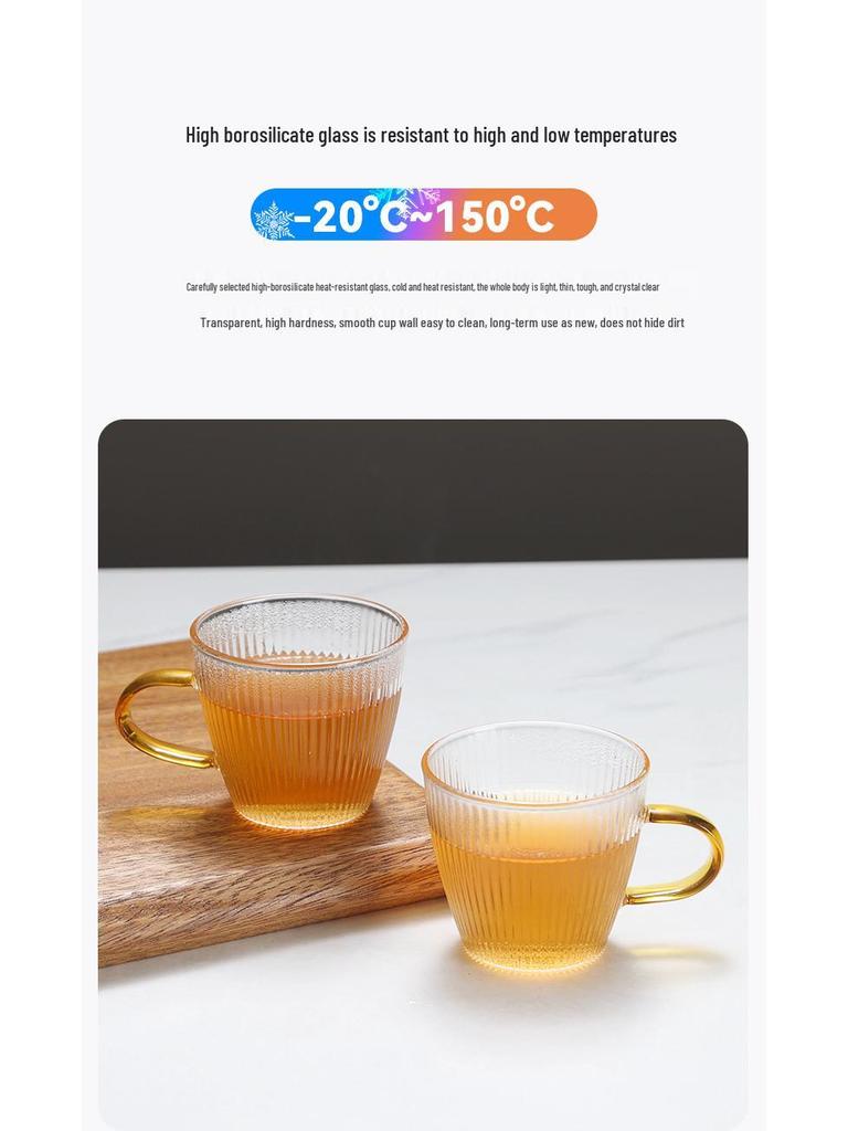 Set of Six Hammered Pattern Small Borosilicate Glass Tea Cups for Kung Fu Tea Tasting