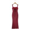 European and American Retro Square Neck Suspender Dress Design, Back Cross Strap, Slim Waist Fold, Hip Wrap, Fishtail Skirt