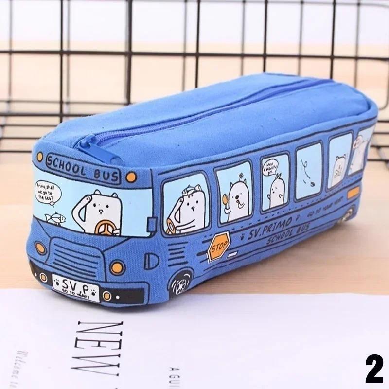 Large Capacity Cute Pencil Bag Creative Cartoon School Bus Children's Gift Office School Supplies Canvas Pencils Box Stationery