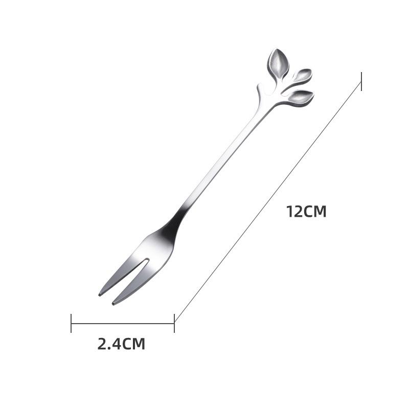 HANYANG Obstgabel aus Edelstahl, goldene Blätter, kreativer Gabellöffel aus Edelstahl, bunter Kaffeerührlöffel