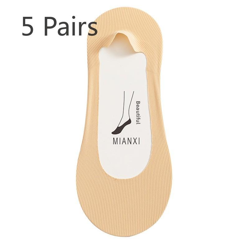 

5 пар женских носков весна-лето с неглубокой горловиной Ice Silk Sweat Absorbing Silicone Non Slip Invisible Socks 5 Pairs телесный