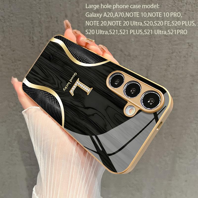 Gold L-Shape Pattern 2D Phone Case for Samsung S26 S25 S24 S23 S22 S21 S20 A56 A36 A16 - Golden Glass Protective Cover