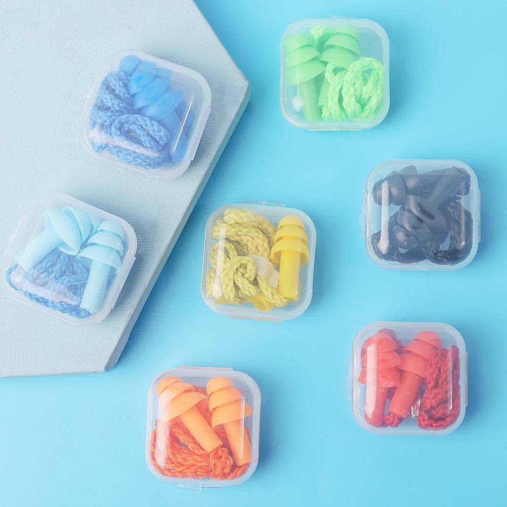 Silicone Corded Ear Plug Protector Anti Lost Reusable Hearing Work Earplugs With Rope