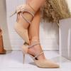 2025 Outdoor Women's High Heels Pointed Toe Crystal Buckle Strap Thin Heels Pumps for Versatile Dress & Party Sandals