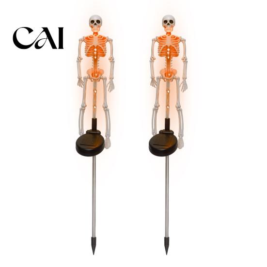 Outdoor Atmosphere Lighting for Halloween 2Pcs Solar Skeleton Stake Light, Glowing Realistic Figurine, Waterproof Powered Haunted House Decor