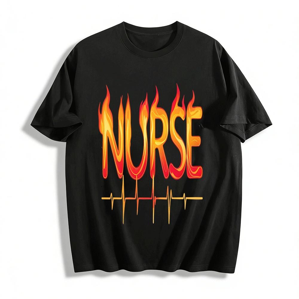 Fiery Style Nurse Themed ECG Print Casual Top Pure cotton T-shirt XXS