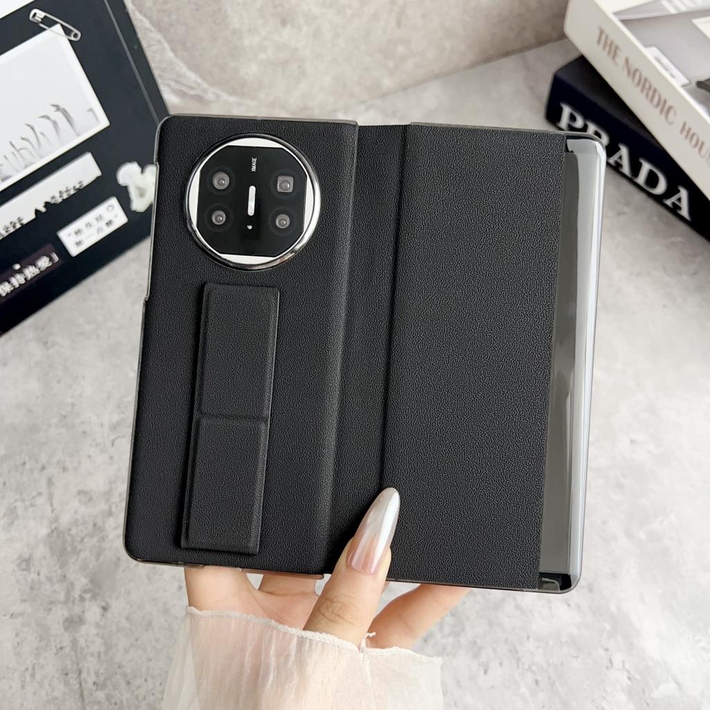 For Huawei Mate X6 X5 X3 Case Vegan Leather Case Leather Band Stand Strap Wriststrap Finger Grip Flip Cover