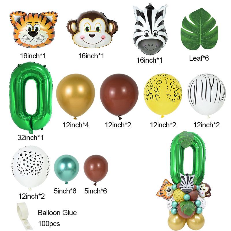 35pcs/set Jungle Safari Party Animal Digital Balloons Kids 1 2 3 4 5 6 7 8 Years Birthday Party Decoration Forest Party Supplies