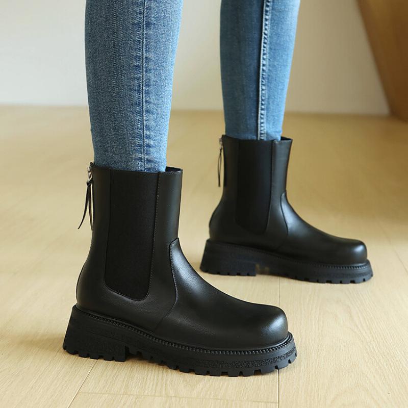 New women's fashion boots European and American large-size shoes platform sleeve rubber middle heel round head autumn and winter mid-tube boots
