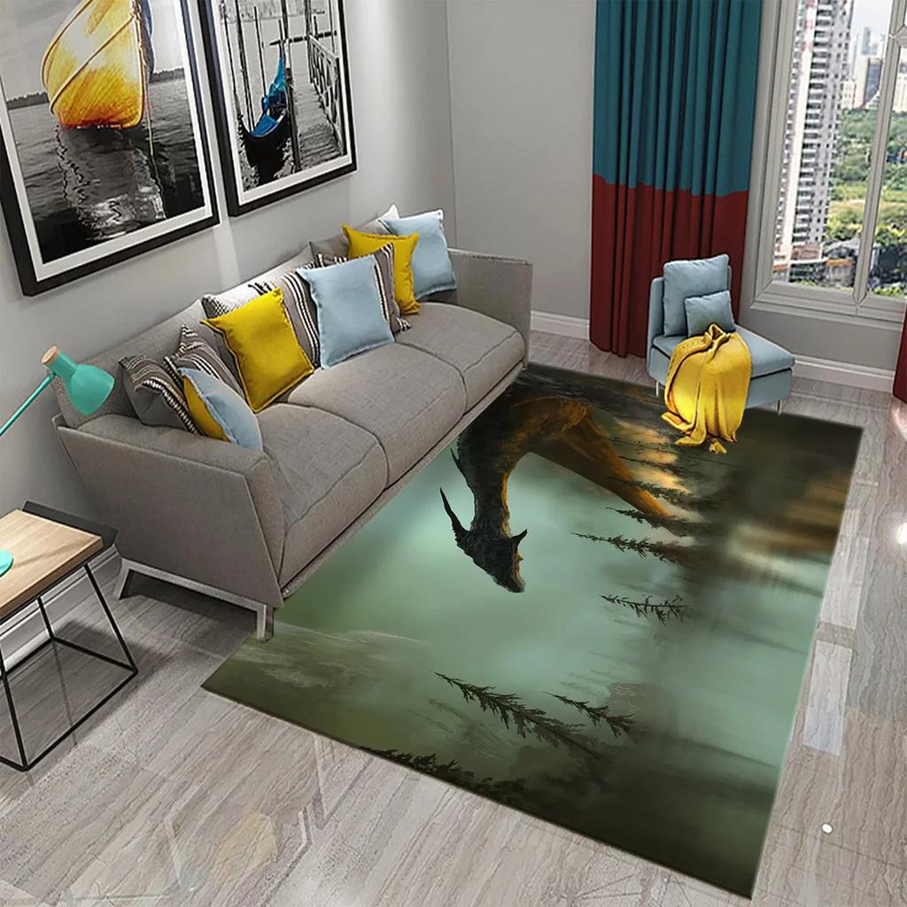 3D Dragon Carpet for Balcony Living Room Children Bedroom Bathroom Kitchen Door Entrance Non-slip Rugs Floor Mat for Home Decor