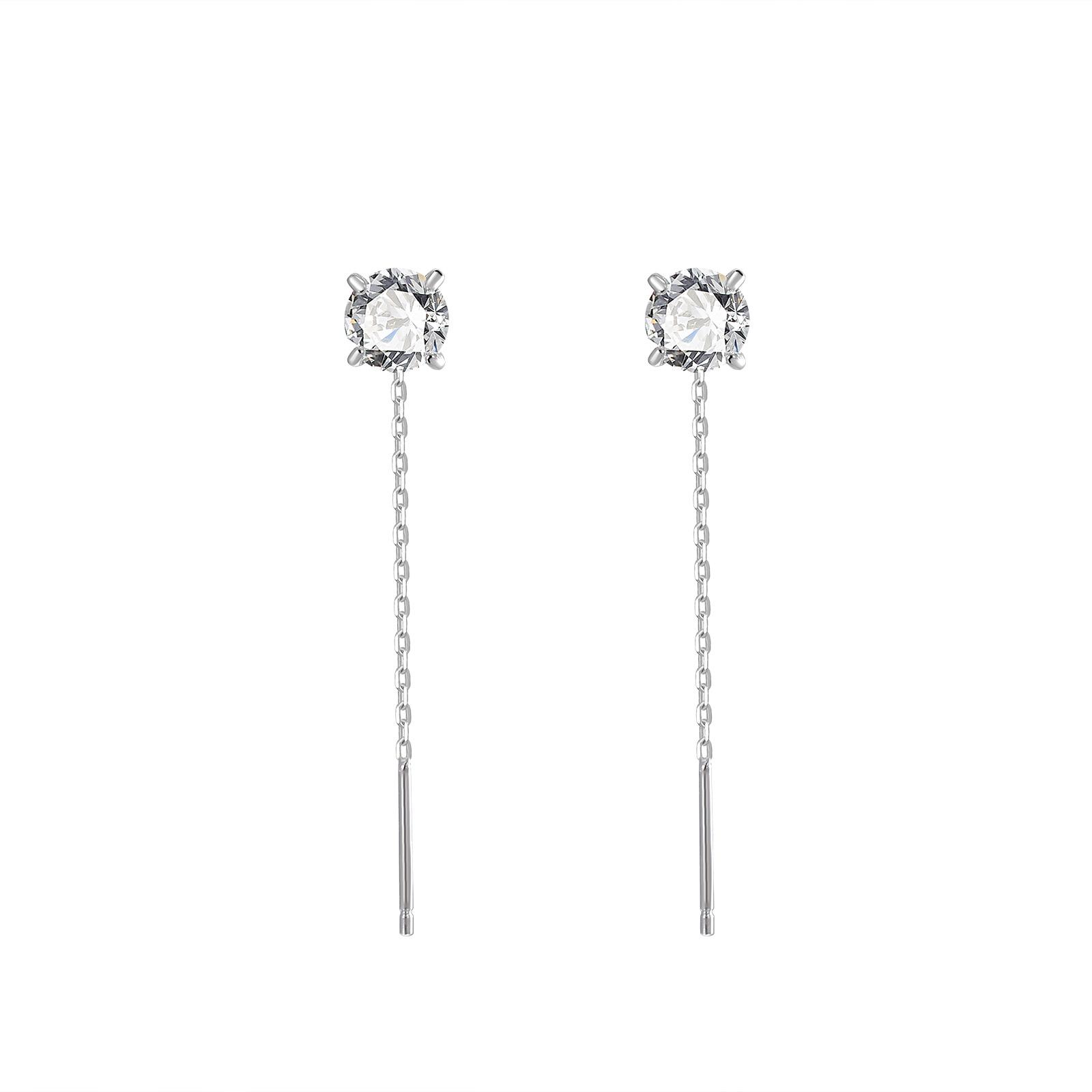 

Серебряные серьги с четырьмя лапками из циркония S925, элегантные женственные простые серьги с одним бриллиантом и длинной бахромой, серьги Tide 925 silver