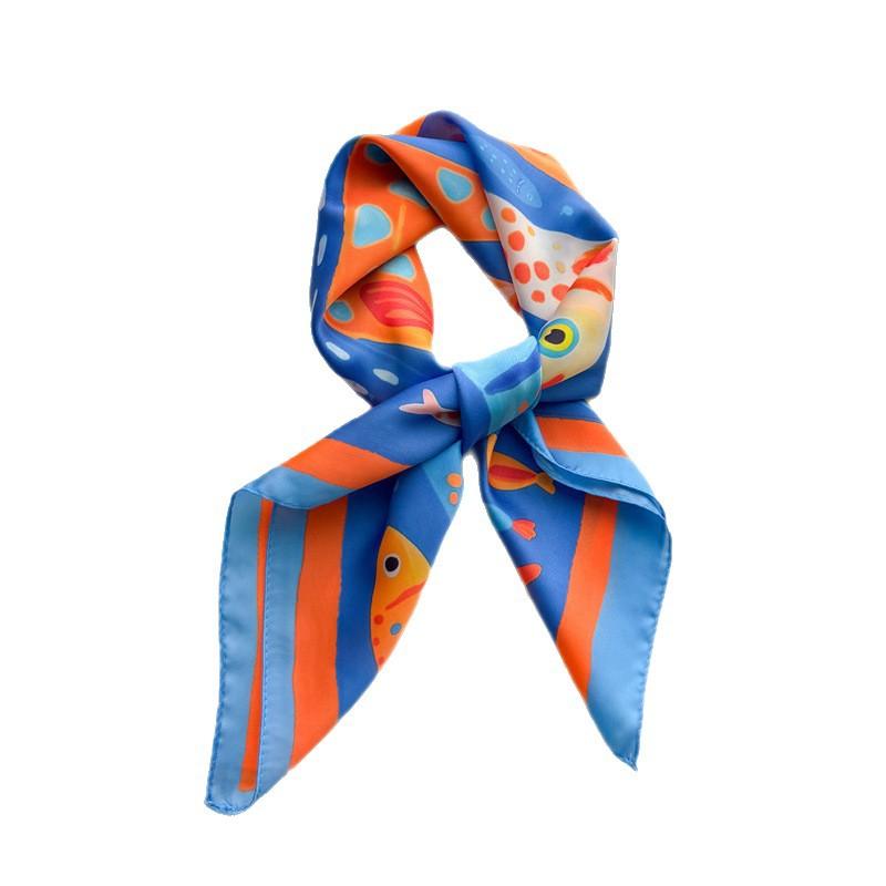 Color small fish simulation silk printing silk scarf small square scarf high-end shawl sunscreen neck scarf headscarf female