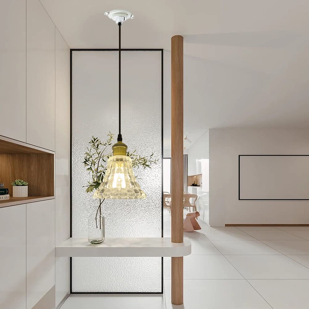 Pendant Scandinavian Retro with LED E26 for Ceiling Flower Ceiling LED Interior Lighting Glass Dining Living Cafe Ceiling Warm White LED Bulb Light,