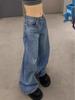 2025 Vår/Sommar Strass Hög Midja Vida Ben Jeans för Kvinnor